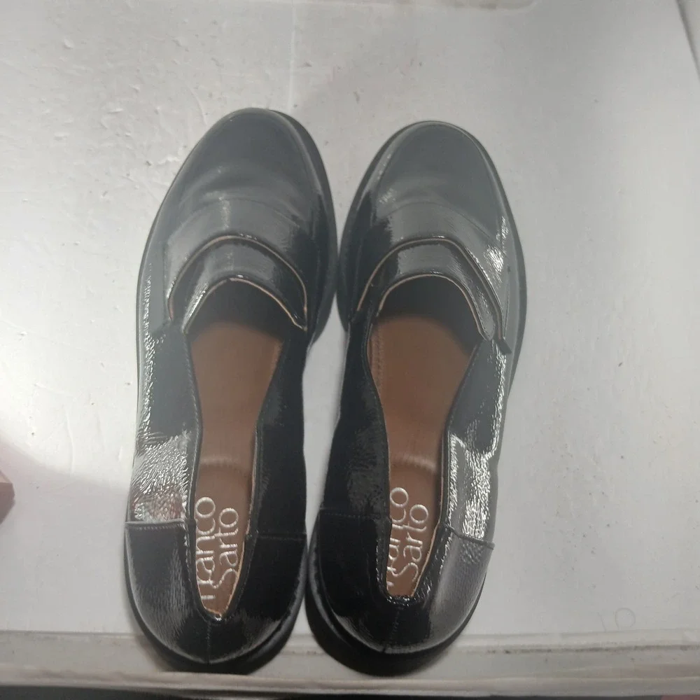Franco Sarto Brindy Platform Loafers 8.5M Black Patent Lug Sole Chunky Shoes